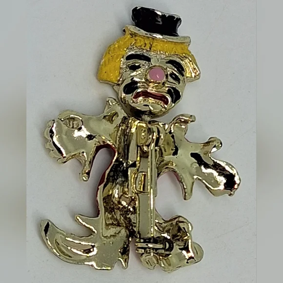 * Vintage Two-Faced Happy Sad Clown Spinning Head Pin Brooch